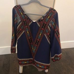 Fun purple tribal pattern blouse with zipper